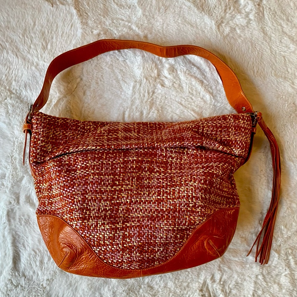 NWOT Jana Feifer tweed and leather large slouchy hobo.